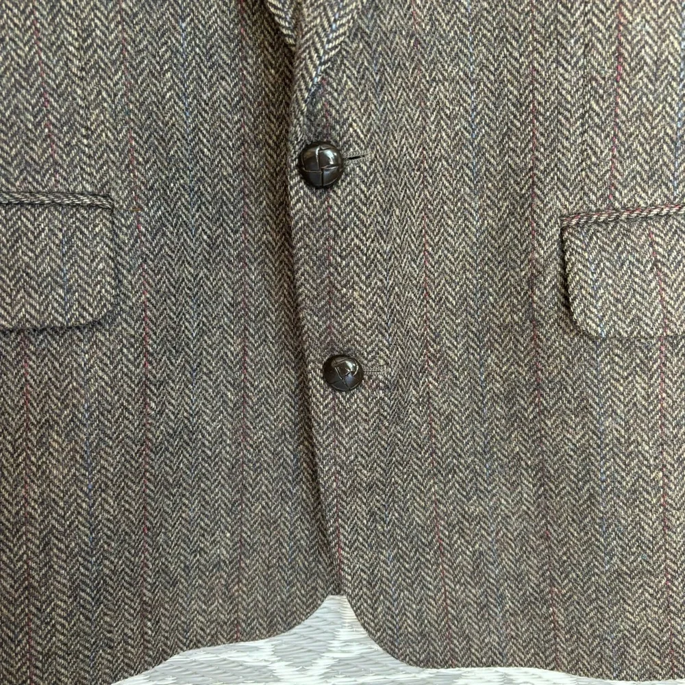 Vtg Wool Herringbone Blazer Jacket men’s Sz 42R Gray Tweed Multicolor Fleck